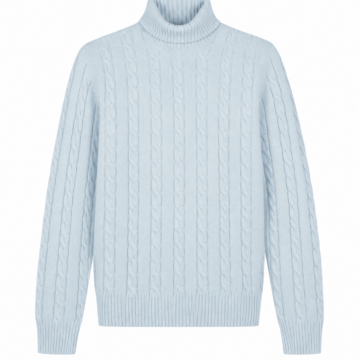 Light Blue Cable Knit Turtleneck Pullover Sweater