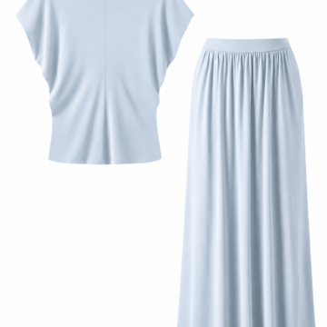Light Blue Relaxed Top and Flowing Maxi Skirt Two-Piece Set