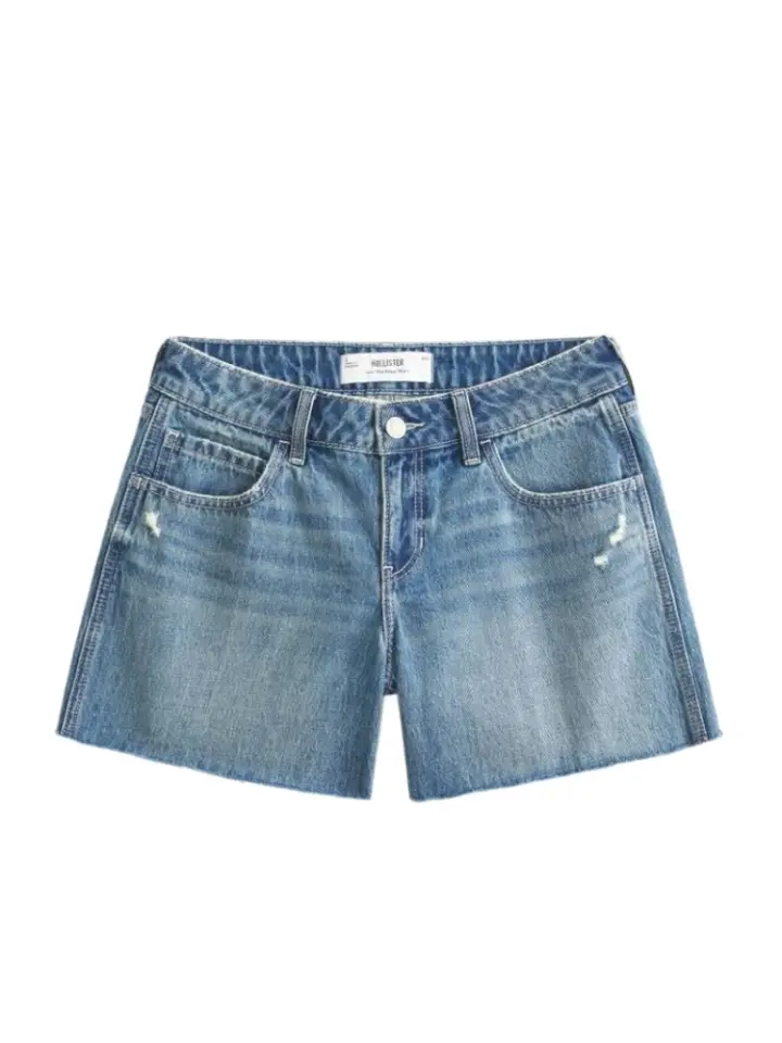 Medium Wash High-Rise Denim Shorts with Fading