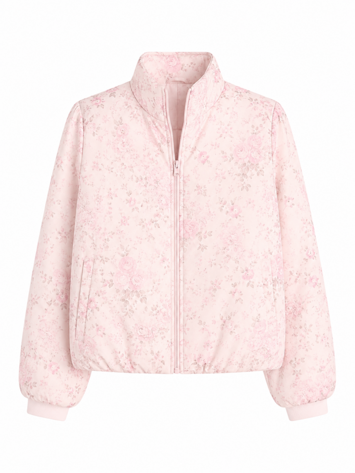 Light Pink Floral Zip-Up Jacket