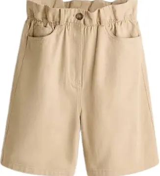 Beige Paperbag High-Rise Flared Shorts
