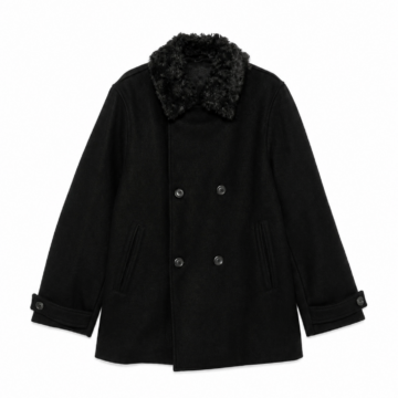 Black Faux Fur Collar Double-Breasted Coat