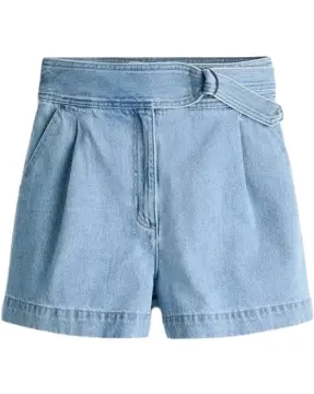 Light Blue High-Waisted Denim Shorts with Tie Belt