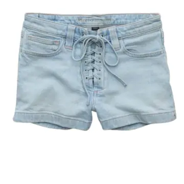Light Wash Denim Shorts with Lace-Up Front