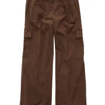 Brown Wide-Leg Cargo Pants with Elastic Waistband and Drawstring Hem