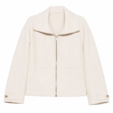 Ivory Cropped Zip-Up Jacket with Funnel Collar
