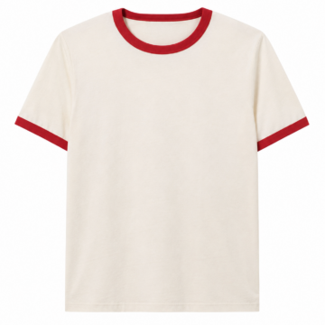 Cream Red Trim Ringer Short-Sleeve Crew Neck Tee