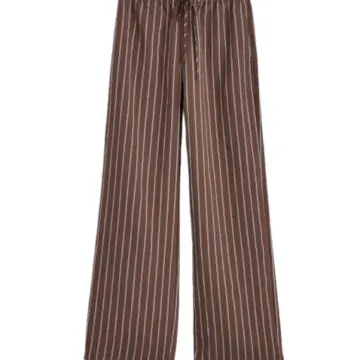 Brown Wide-Leg Pants with White Pinstripe and Drawstring Waist