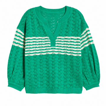 Green and Cream Striped Knit Sweater