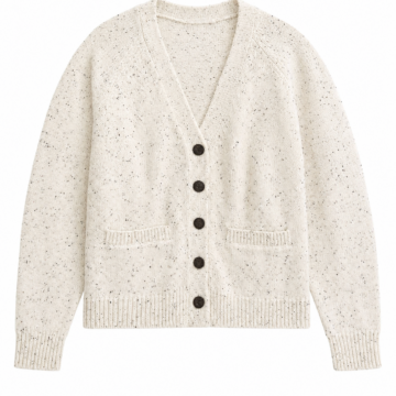Off-White V-Neck Cardigan with Speckled Donegal Pattern