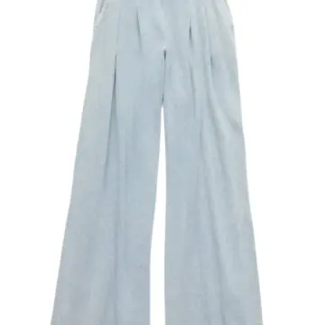 Light Blue Wide-Leg Pleated Pants with Elastic Waistband