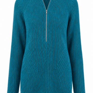 Teal Half-Zip Knit Sweater with Relaxed Fit