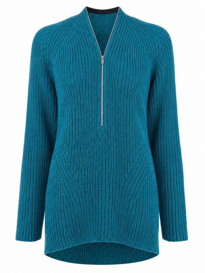 Teal Half-Zip Knit Sweater with Relaxed Fit
