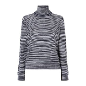 Dark Navy and Grey Striped Turtleneck Sweater