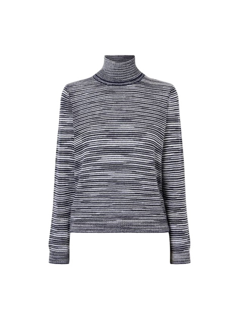 Dark Navy and Grey Striped Turtleneck Sweater
