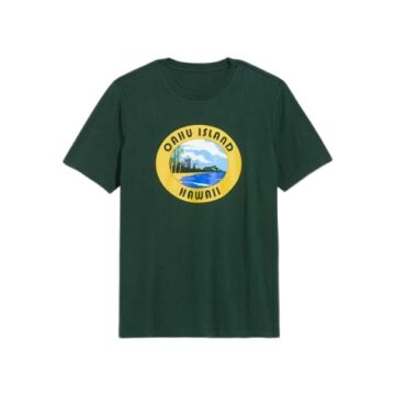 Dark Green Hawaiian Graphic Crew Neck T-Shirt