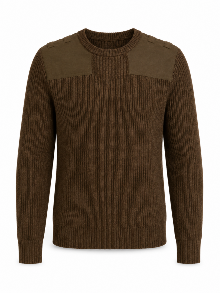 Olive Brown Chunky Knit Crewneck Sweater